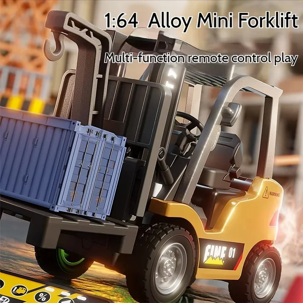 1/64 Alloy รถยกรถบรรทุก 2.4G Rc ควบคุมความเร็วรีโมทคอนโทรลรถเพลง Led โคมไฟ Mini วิศวกรรถเดสก์ท็อปของเล่น