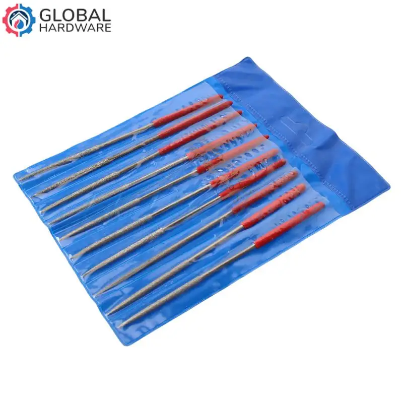 New 10Pcs Diamond Needle File Set 3x140mm Mini Needle File Kit For Stone Glass Metal Carving Craft Hand Tools Needle File