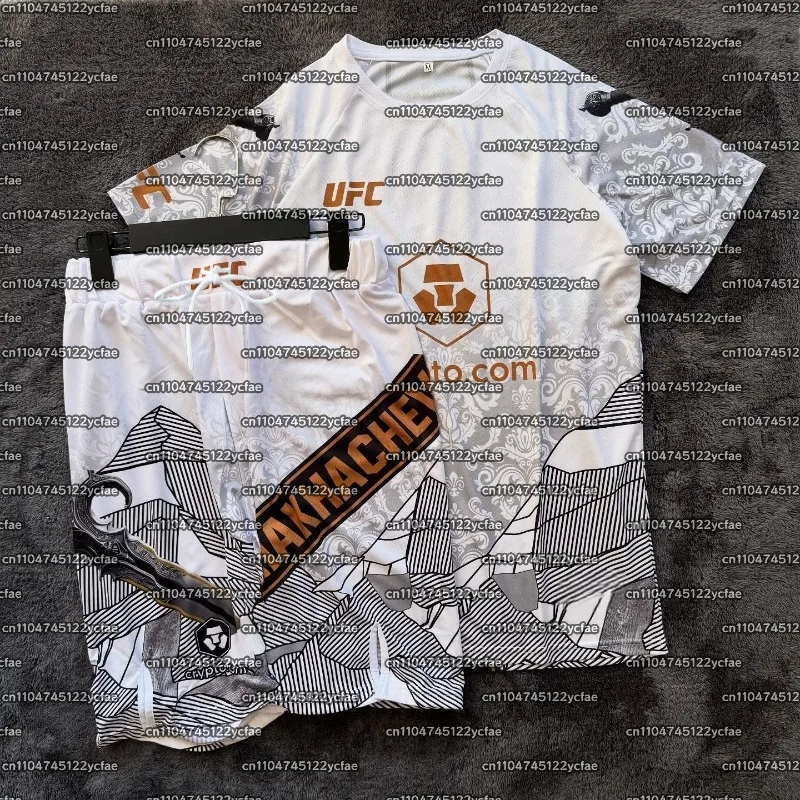 

2025 UFC Makhachev Boxing Fighting Training Tee Shorts Men Breathable Speed Drying jersey Wrestling Running Sweat Absorbing Set