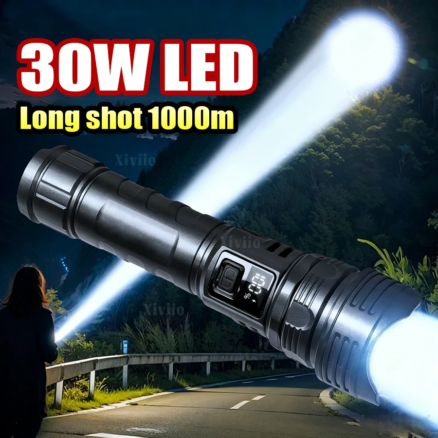High Power LED Flashlights Type-C Rechargeable Torch Long Shot 1000M Waterproof Handlamp Outdoor Camping Fishing Lantern