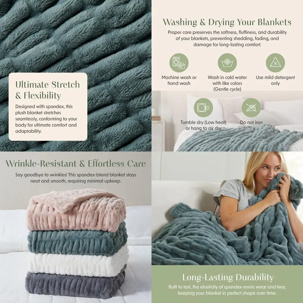 

Couch-Friendly Luxe Plush Faux Fur Throw | Dark Teal Cozy Blanket | Lily Collection - Ocean Depths