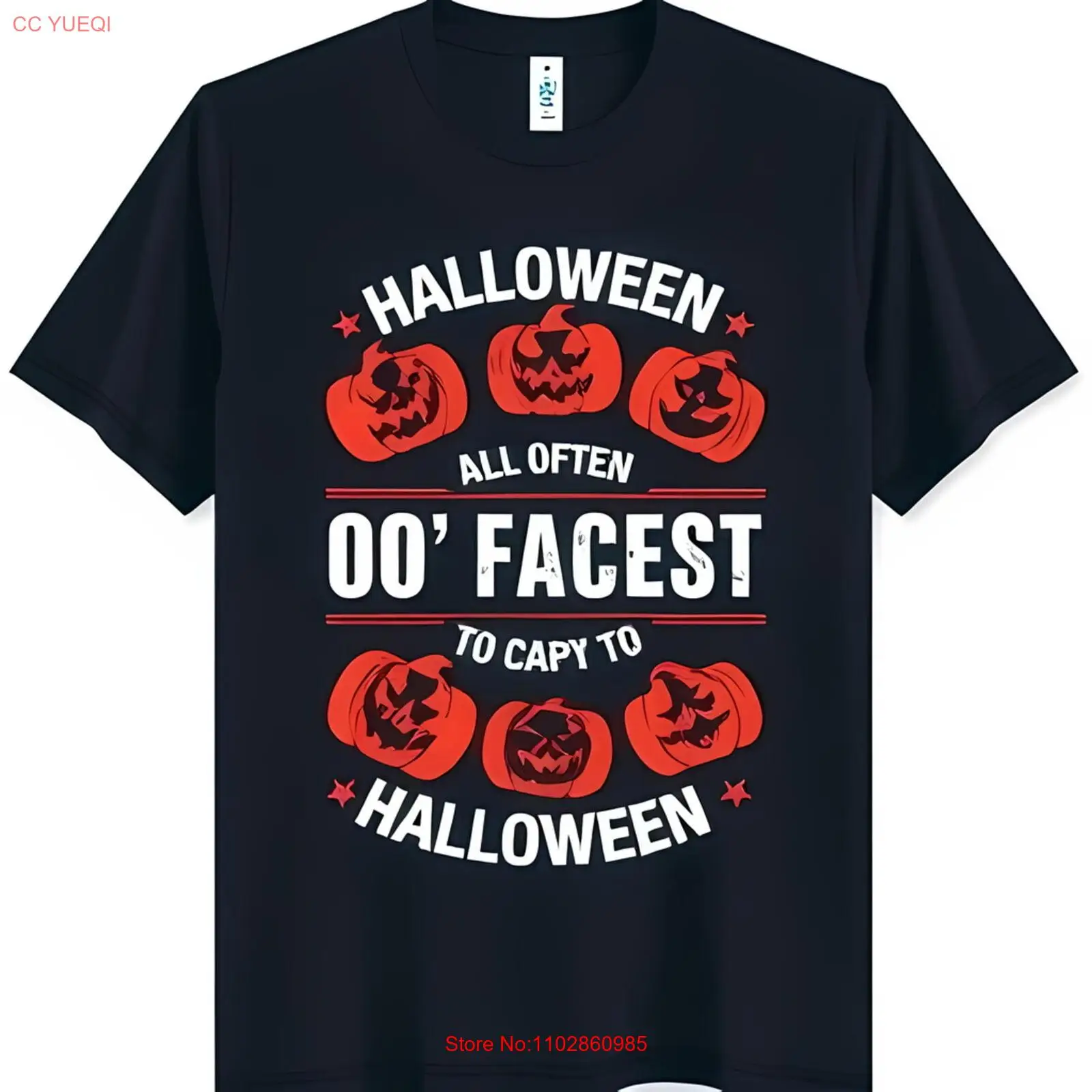 Черная футболка Spooky с белым рисунком: «Halloween All Often 00» Facest» и красная