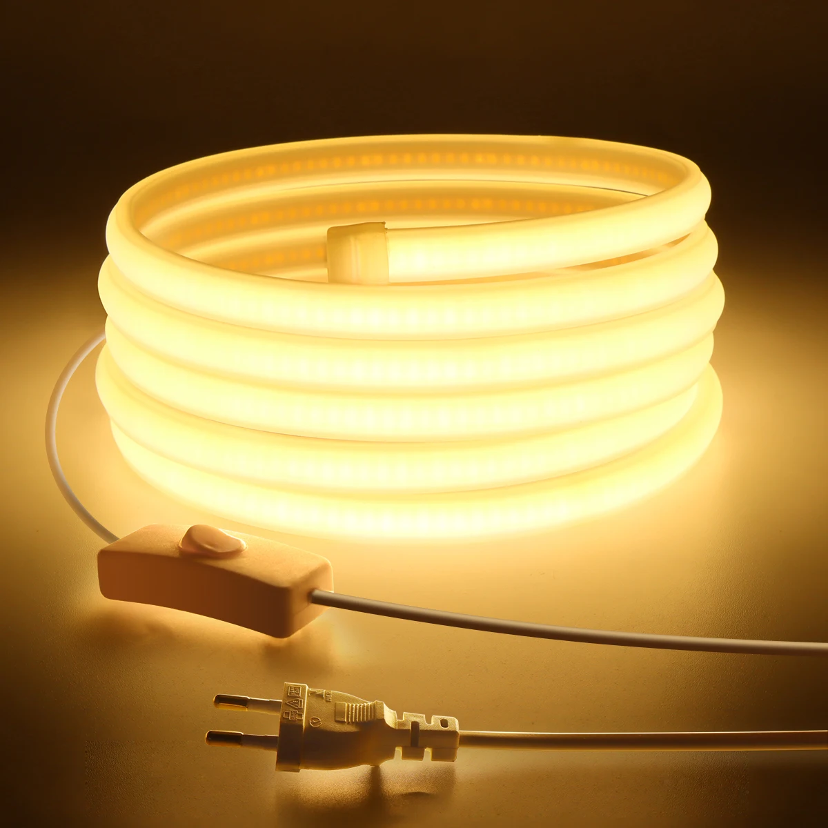 Soft Glow COB LED Strip Lights AC 110V 220V High Lumen LED Ribbon Waterproof Diode Tape For Room Kitchen Outdoor Garden Lighting