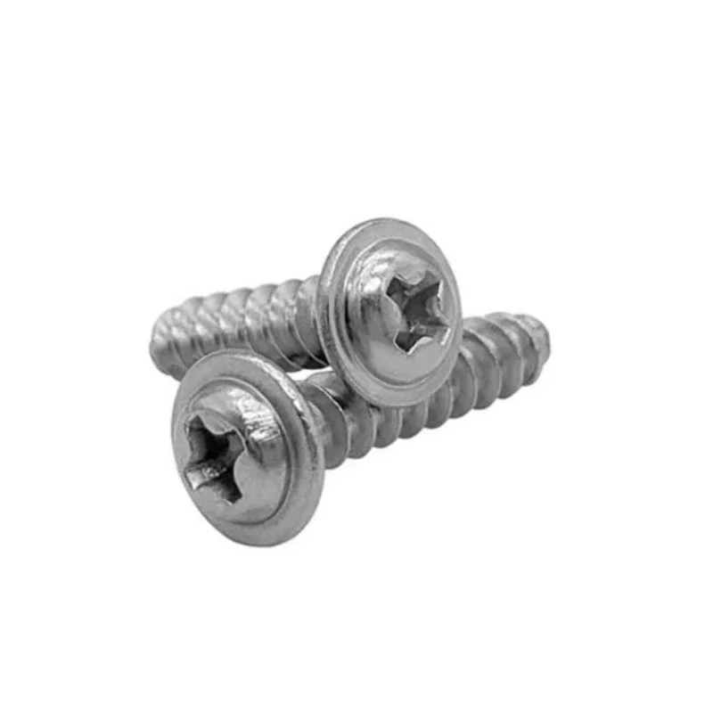 100/200pc M1.7 M2 M2.3 M2.6 M3 M3.5 M4 DIN968 304Stainless Steel Cross Round Head Self-tapping Screw with Gasket Flat Tail Screw