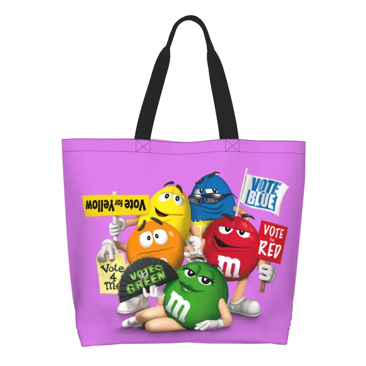 Recycling M&M's Chocolate Shopping Bag Women Canvas Shoulder Tote Bag Portable Funny Candy Meme Groceries Shopper Bags