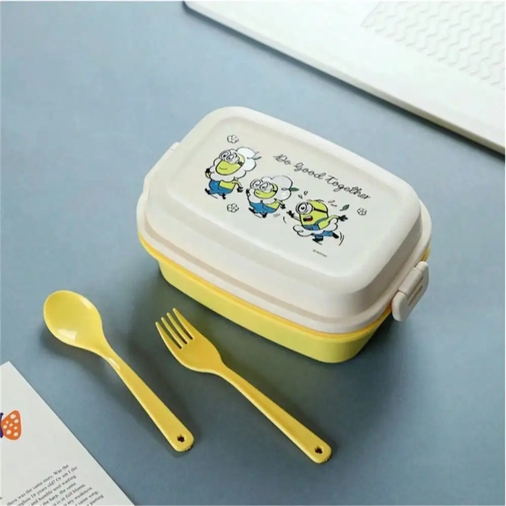 صندوق بينتو مينيسو ديزي مينيونز مزدوج الطبقات 980 مل - خالي من مادة BPA مانع للتسرب |   تتضمن أواني PP حاوية طعام للأطفال والكبار