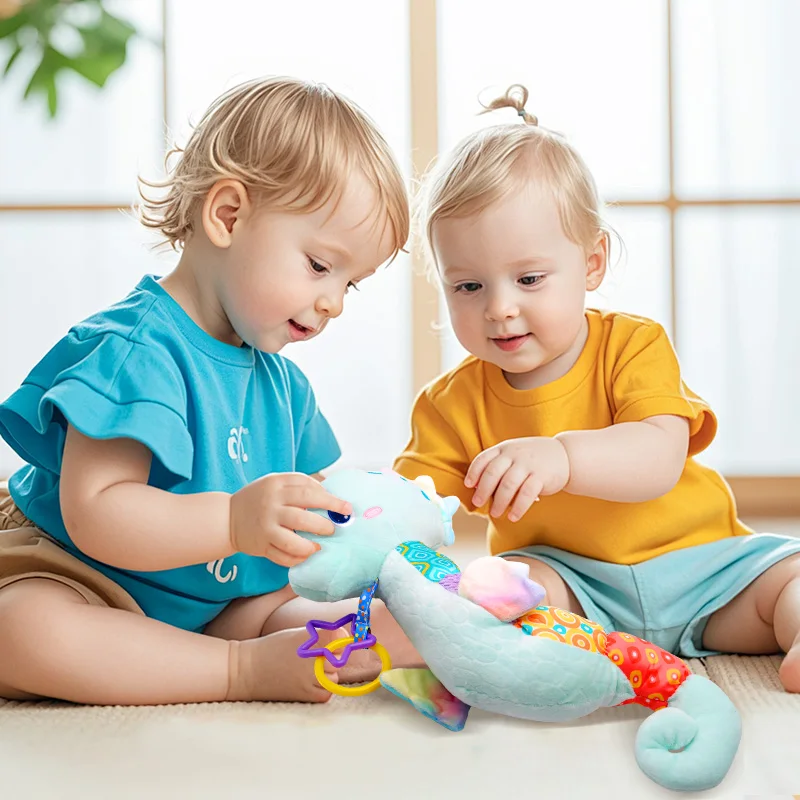 Sonajeros musicales de caballito de mar para bebé, juguetes de peluche infantiles, juguete suave con colores brillantes, papel de sonido arrugado, juguetes para recién nacidos, regalos