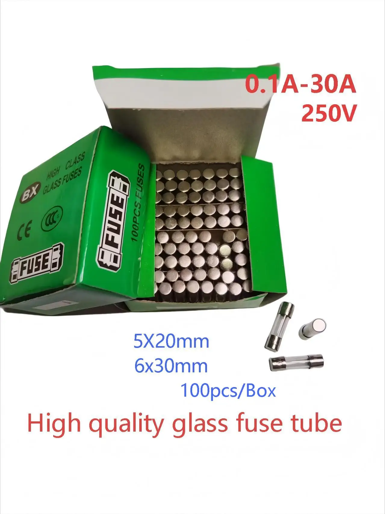 

100PCS Fuses 5x20 6X30mm 250V 0.10A 0.2A 0.3A 0.5A 1A 2A 3A 4A 5A 6A 8A 10A 15A 20A 25A 30A Fast-blow Glass Fuses Assorted Kit