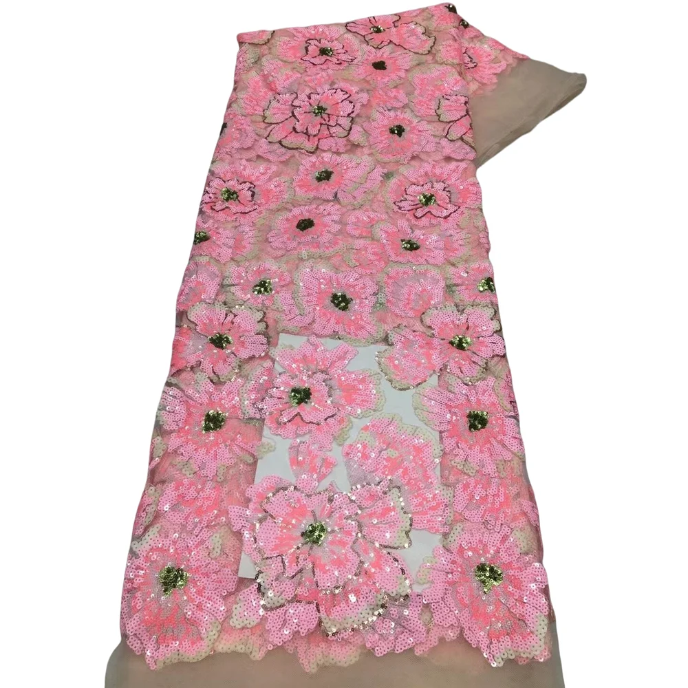 

African Nigerian High Quality Tulle Lace Fabric Sequins Sewing SYJ-14064218 Embroidery Dresses