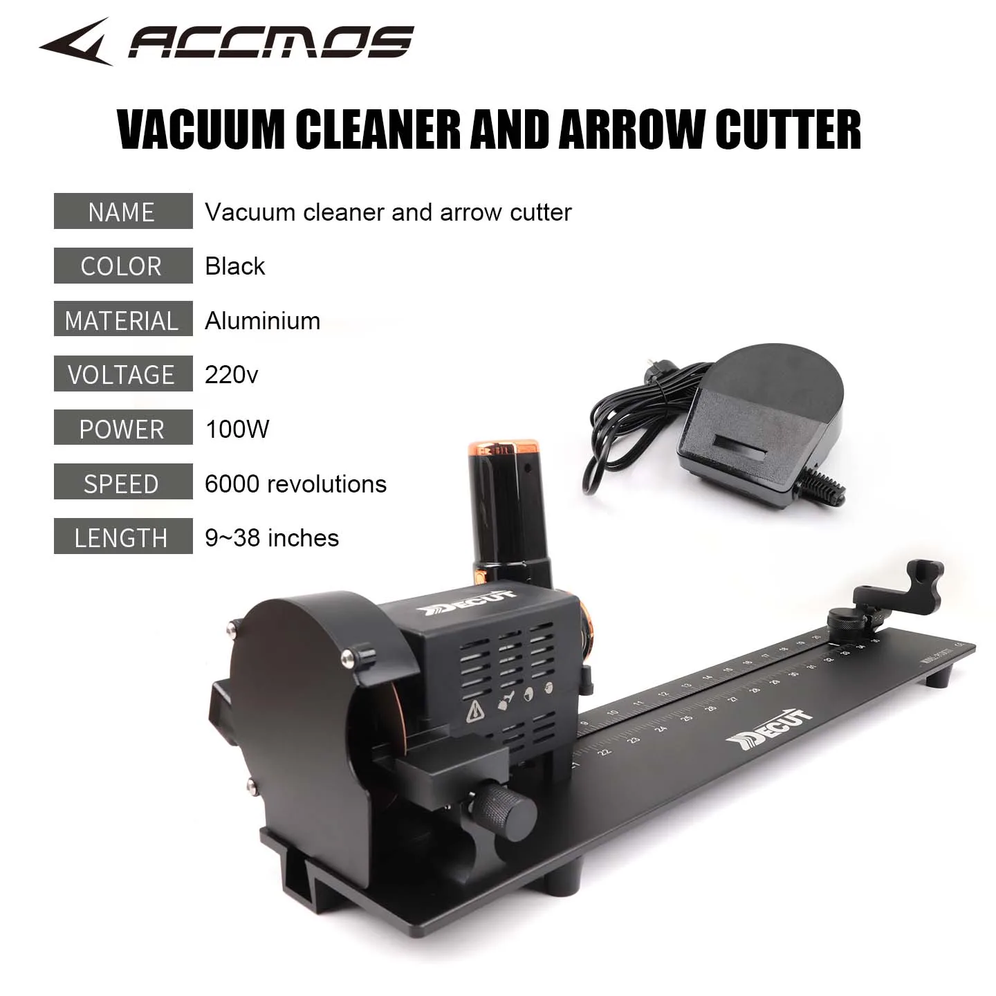 ACCMOS Arrow Cutter with Vacuum Cleaner, Electric Carbon Arrow Shaft Saw with Scale, Dust-Free Cutting Tool for Archery