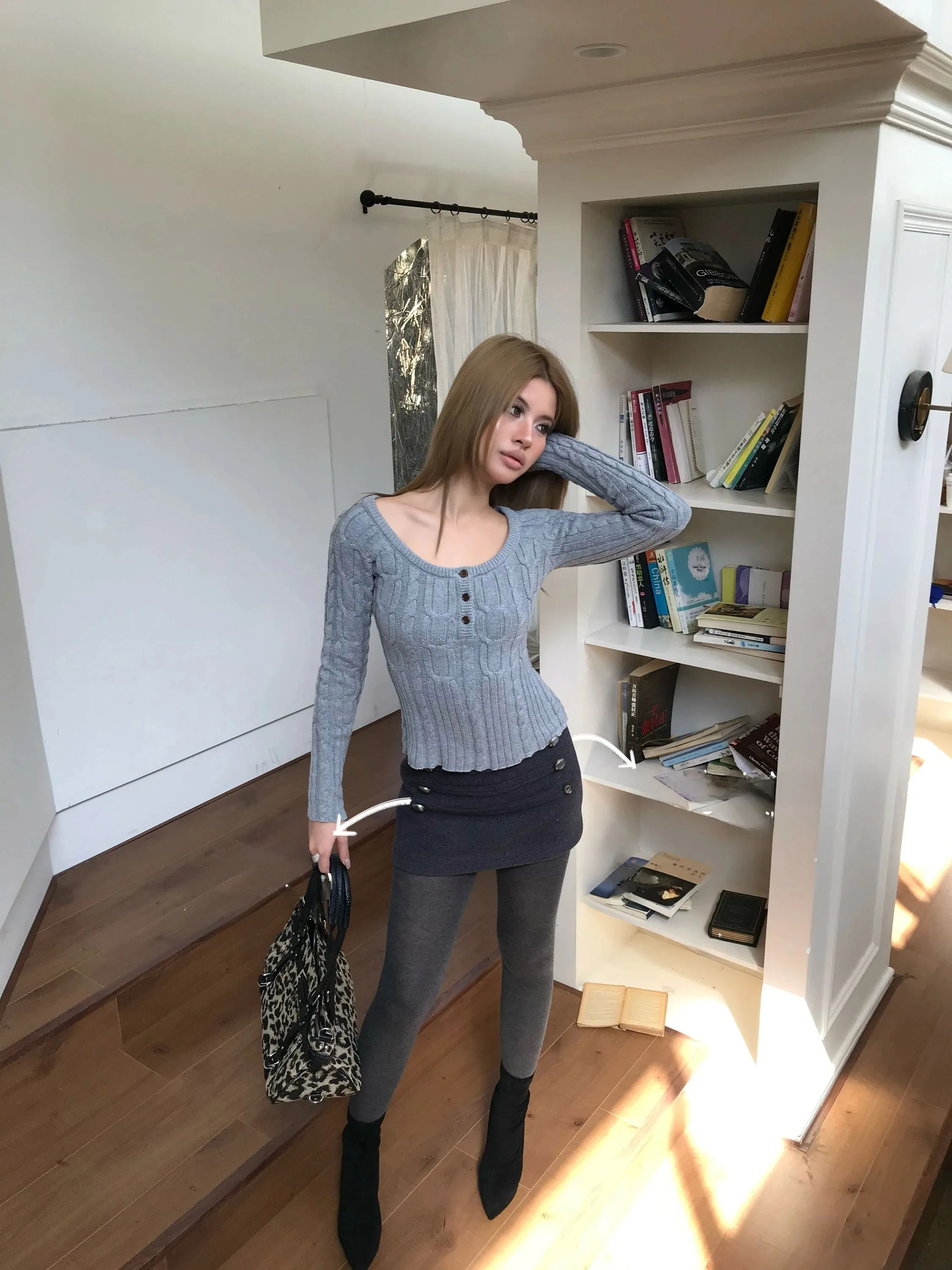 Audwyn Heavyweight Woolen  Skirt Button Design Slimming Wrap around A-Line Skirt Street Style Women's mid Waist Fit Type