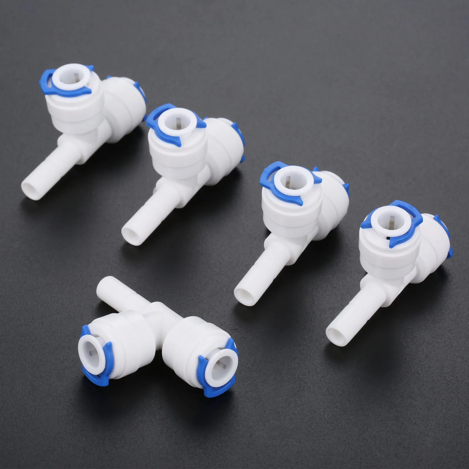 

5pk 1/4" Stem-1/4" 3 Way Water Filter Quick Fittings OD Hose Pipe Quick Fitting Connector for Reverse Osmosis Aquarium System