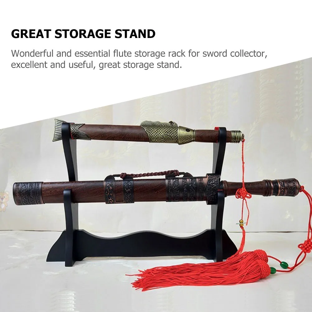 

Wooden Swords Stand Desktop Flute Holder Two Tier Display Rack for Collection Home Decor Use Desktop Flute Stand