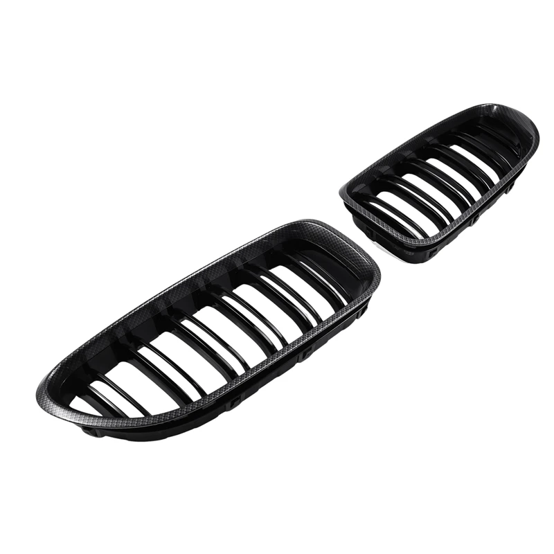 

For BMW F06 F12 F13 6-Series M6 Style 2012-2017 Carbon Fiber Style + Gloss Black Front Grilles Grille