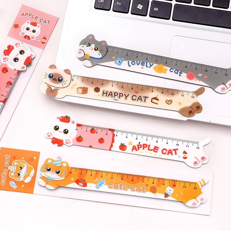 1PCS Régua Magnética de 12CM com Desenhos de Gatos, Material Escolar DIY para Desenho e Escritório