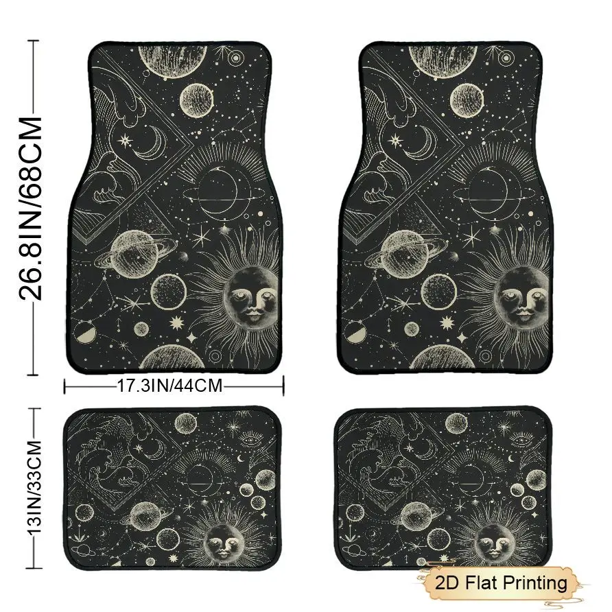 

4pcs Car Floor Mats Celestial Moon And Sun Pattern Polyester Fiber Universal Fit Car Floor Mats Car Additions Interior Decor 2D Flat Printing JUYHGV