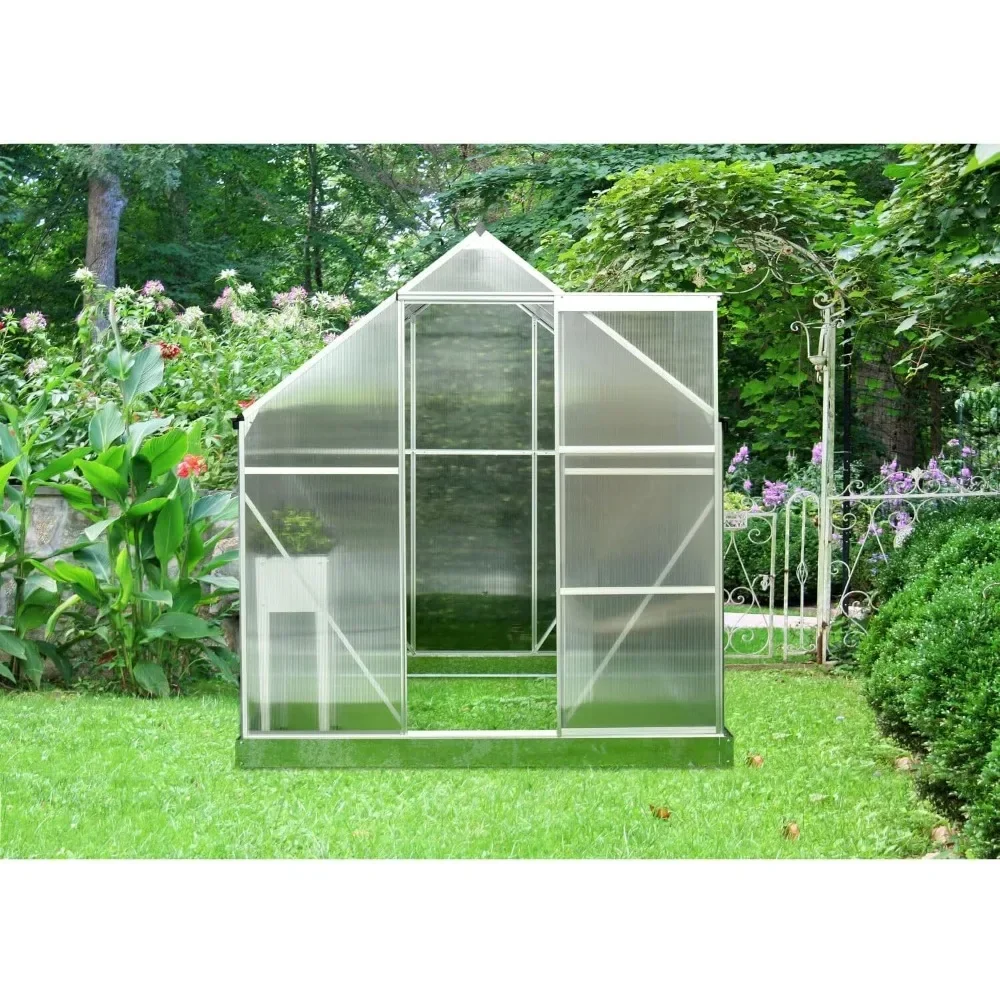 

6-Ft. X 6-Ft. Polycarbonate Walk-in Greenhouse with Aluminum Frame, Galvanized Steel Base, Sliding Door and Automatic Vent