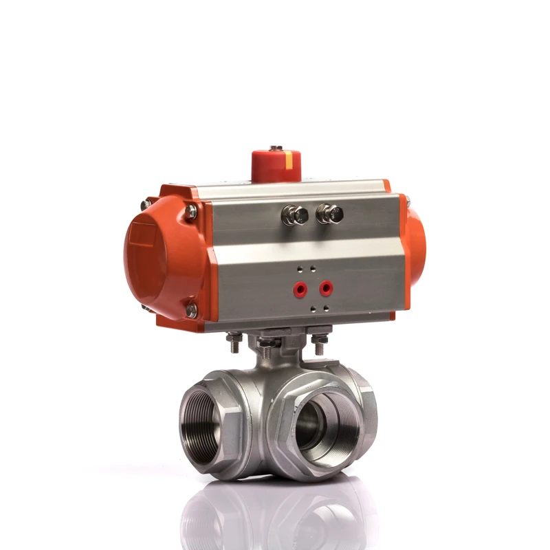 Pneumatic Actuator Screw Thread L/T Type 3 Way Ball Valve