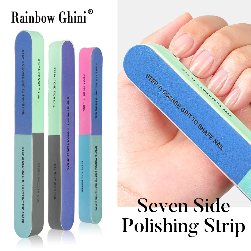 Lima de uñas RG de 7 lados, tira rectangular para recortar uñas, herramienta de cuidado de uñas multicapa de Color, lima de material plástico artístico para uñas