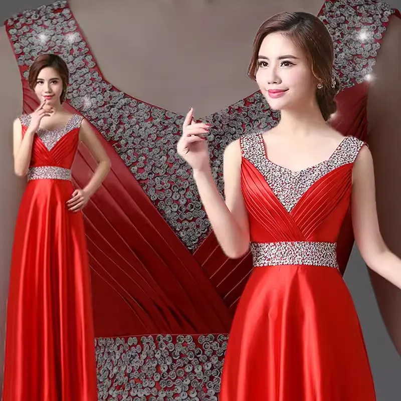 JYHS-6420J#New Spring Summer Blue Evening Dresses Resin Drill Red Bride Wedding Party Toast Dress Champagne Long Wholesale