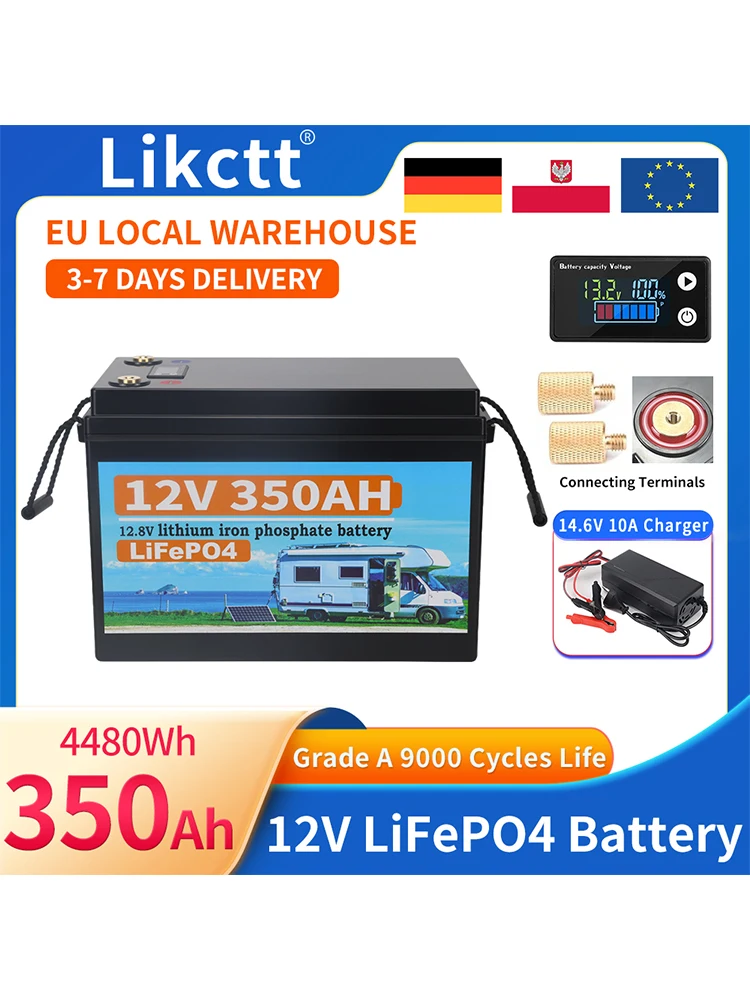 Hochwertiger 12V 3560Ah LiFePO4-Akku mit 9000+ Zyklen, 12,8V wiederaufladbare Lithium-Eisenphosphat-Zellen für Marineboote und Heimenergiespeicher