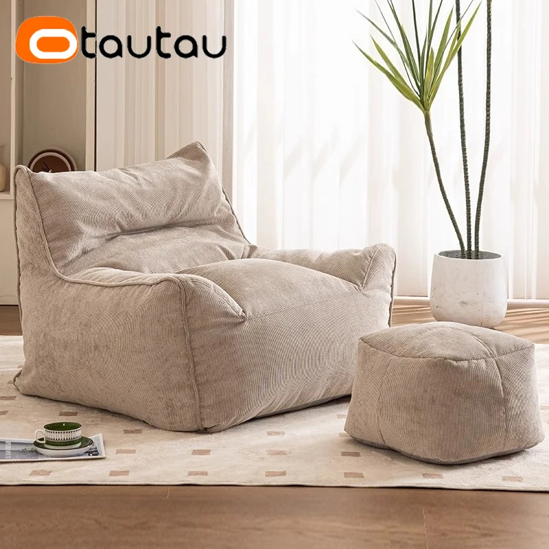 OTAUTAU Corduroy Bean Bag Cover Armchair with Ottoman Footstool SF477【No Filler Inside! Need Buy Filler By Yourself !】