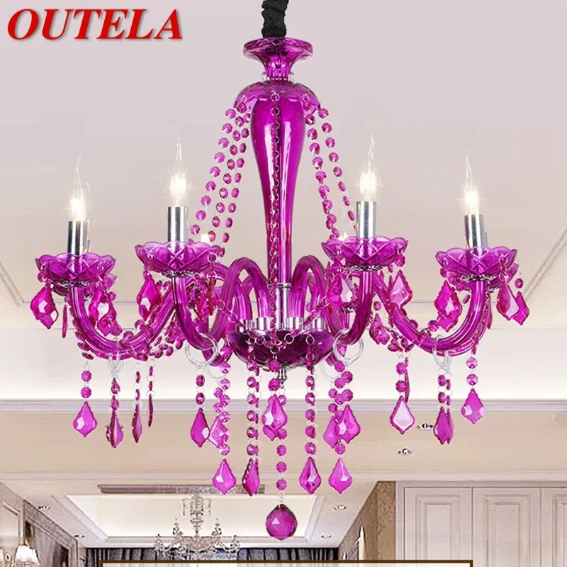 

OUTELA European Style Crystal Pendent Lamp Purple Candle Lamp Luxurious Living Room Restaurant Bedroom Girls' Room Chandelier