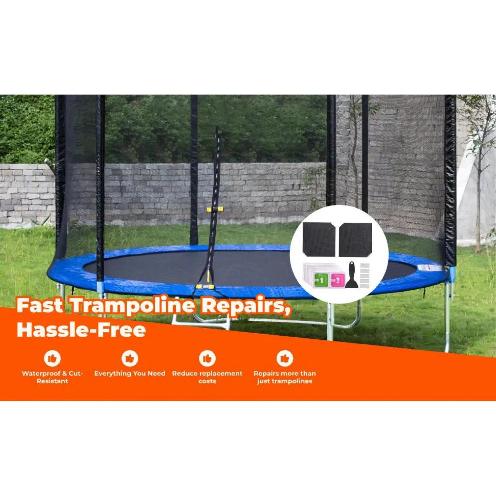 Heavy Duty Trampoline Mend Tape Waterproof Repair Kit for Large Holes Square Net Fix Patch
