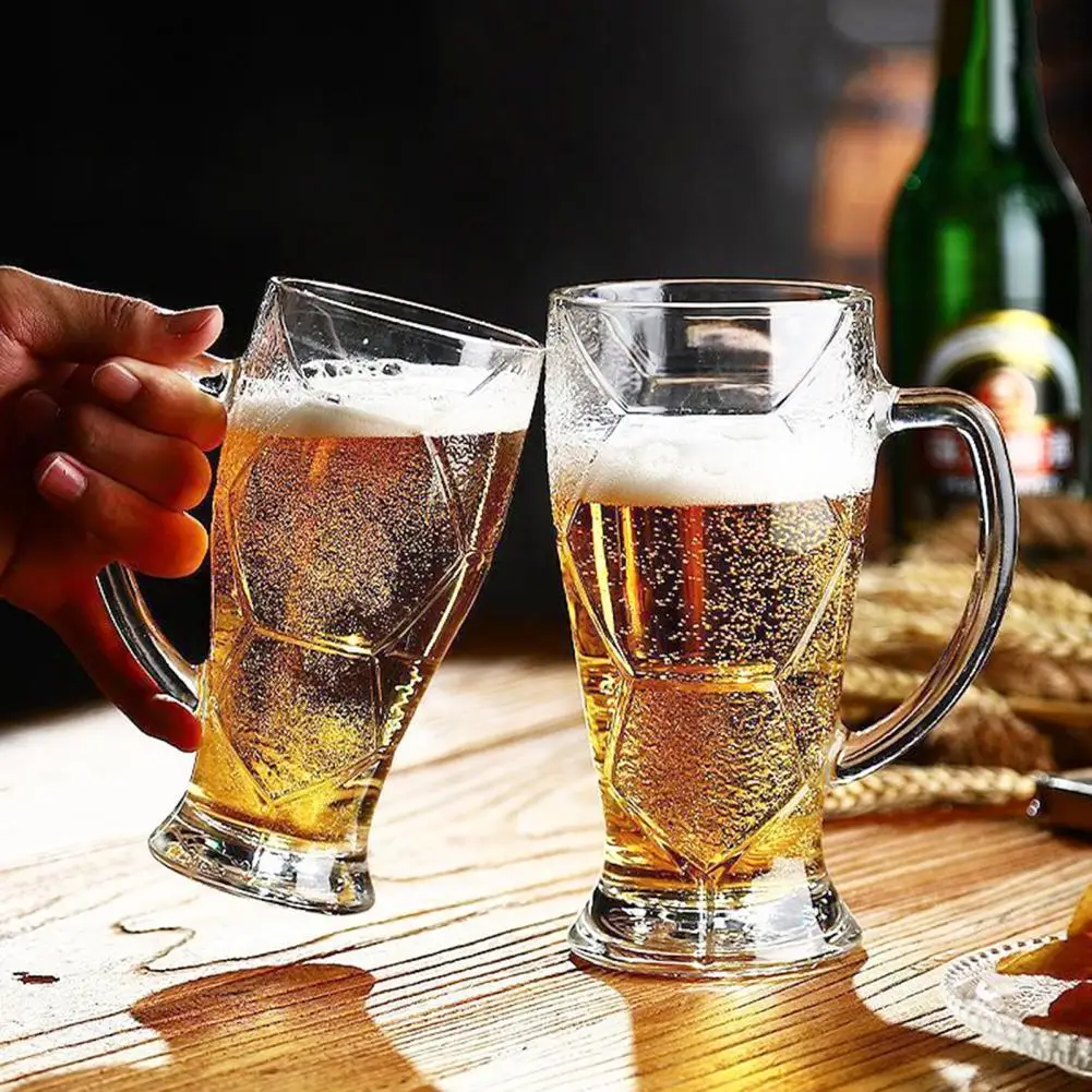 Beer Mug Soccer Beer Glass 500ml Capacity Football Mug Embossed Lead-free Beer Cup for Home Bar Sports Fan Gift Set Thickened