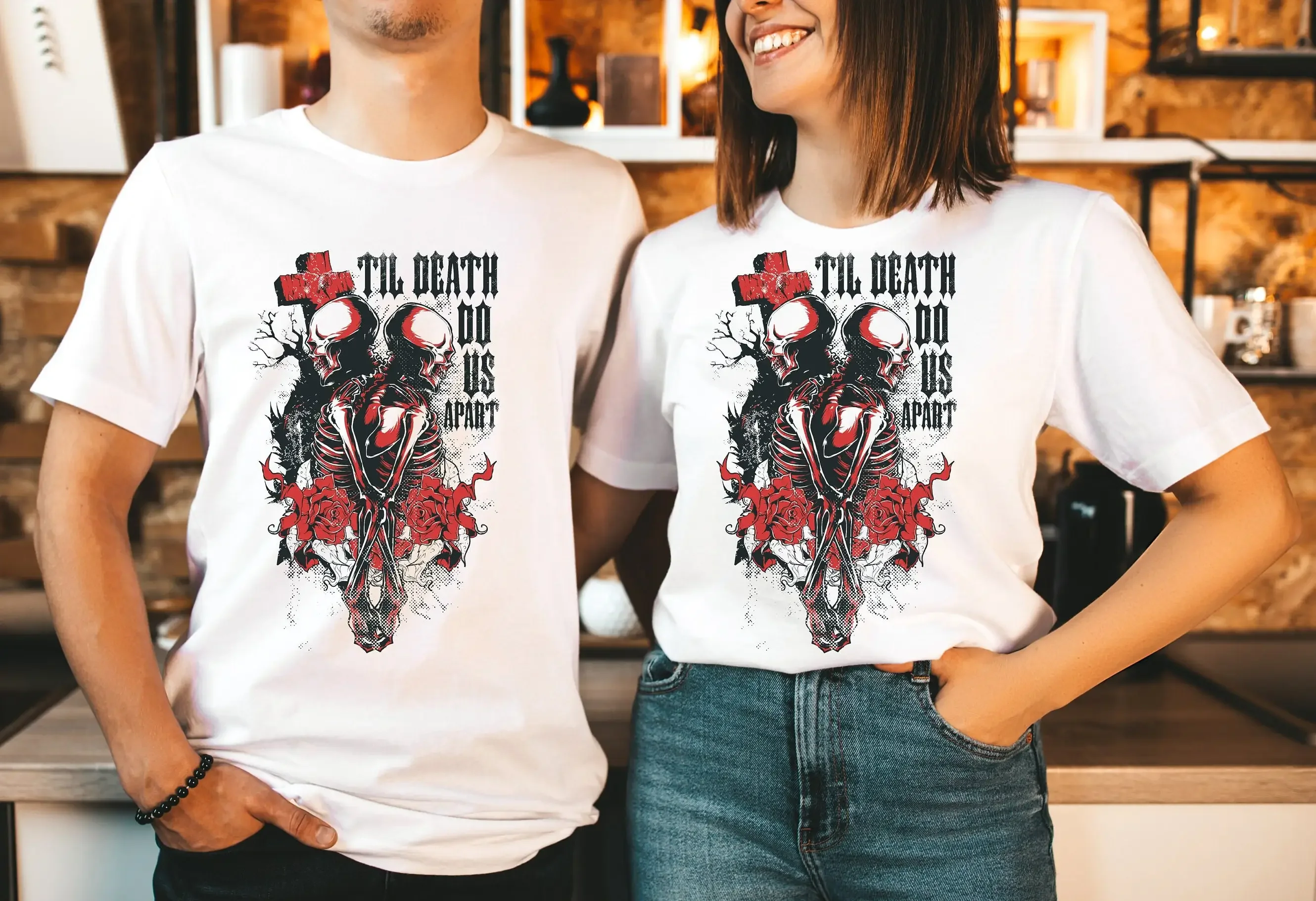 Till Death Do Us Apart Skeletons Valentines Day Couple T Shirt Aesthetic Halloween Skeleton Lovers Grunge Goth
