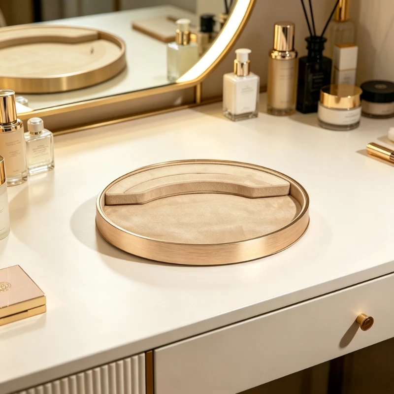New Arrival Light Luxury Minimalist Oval Velvet Jewelry Display Tray Metal Counter Jewelry Storage Organizer for Rings Pendants