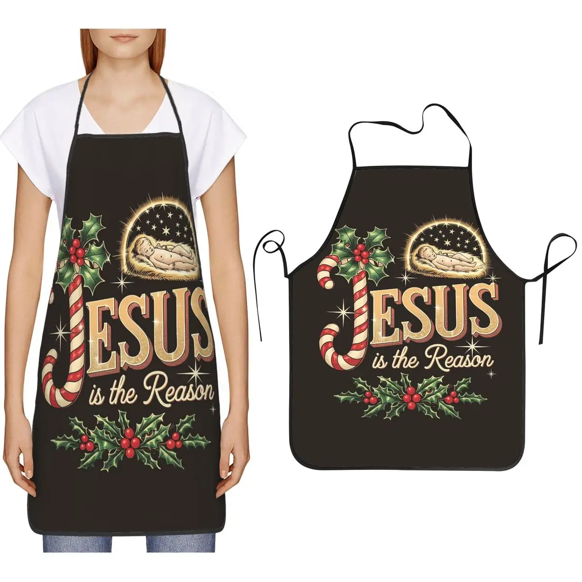 Christmas Religious Jesus Is The Reason Aprons Chef Cooking Cuisine Tablier Bib Kitchen Cleaning Pinafore for Women Men Painting