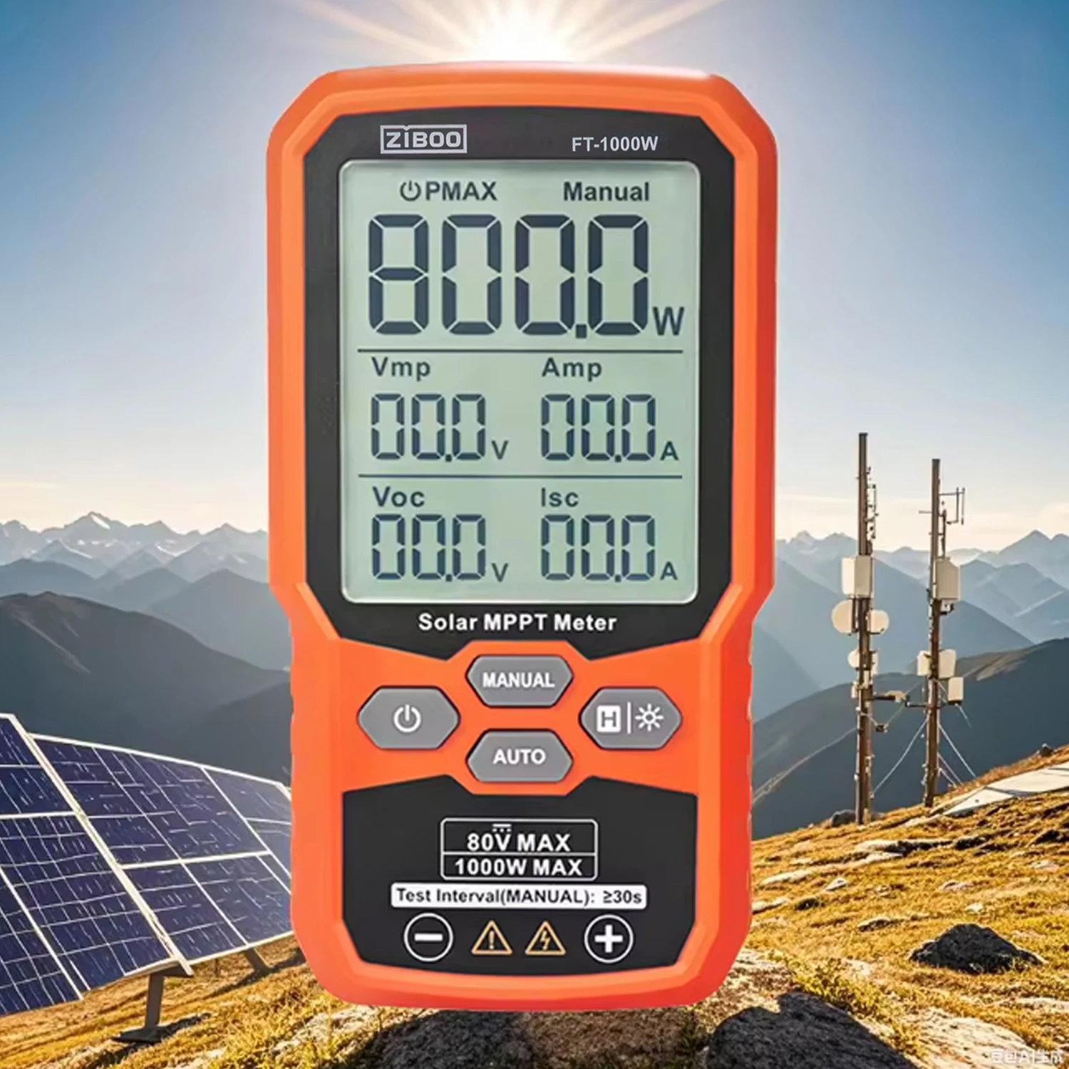 ZIBOO Solar MPPT Meter Photovoltaic Multimeter,PV Module FT-1000W MAX Power Tester,Open Circuit Voltage Short Circuit Current