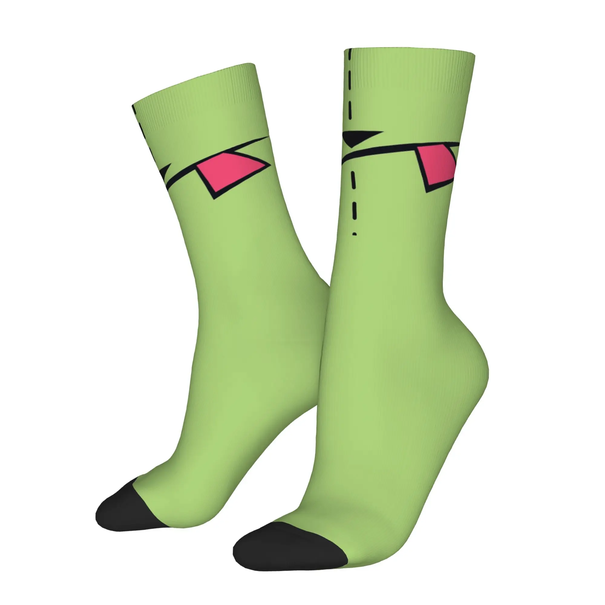 Cool Cartoon Robot Dog Soccer Socks Invader Zim Alien Polyester Crew Socks for Unisex Sweat Absorbing