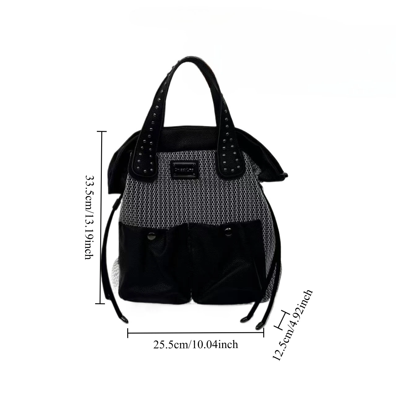 Ladies' fashionable and casual large capacity mesh splicing backpack, rivet shoulder strap street style city handbag