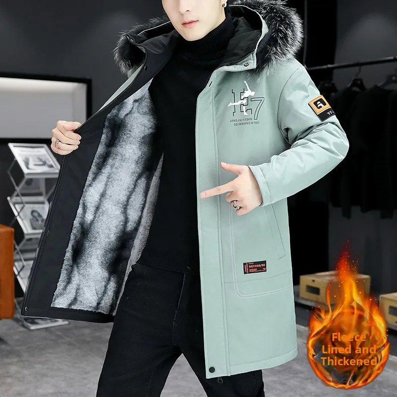 

Мужская зимняя парка средней длины из утепленного хлопка с меховым воротником и подкладкой из полиэфирного волокна для повседневной носки