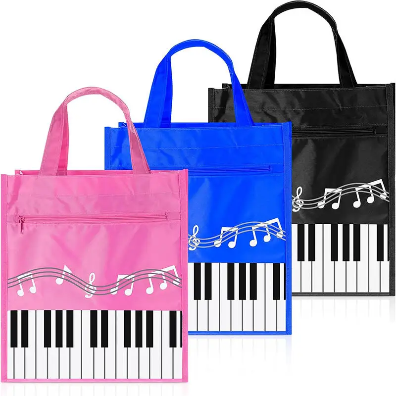Bolso con patrón de nota de Piano, bolsas Tutorial, bolsa de compras de dos capas, bolsa de almacenamiento de archivos para profesores de entrenamiento, bolsillos en ambos lados