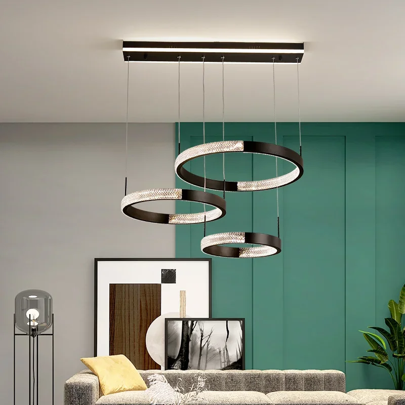 Minimalist Home Rings Ceiling Chandelier Hanging Lamp Black 220 Volts Large LED Chandeliers Modern Pendant Lights