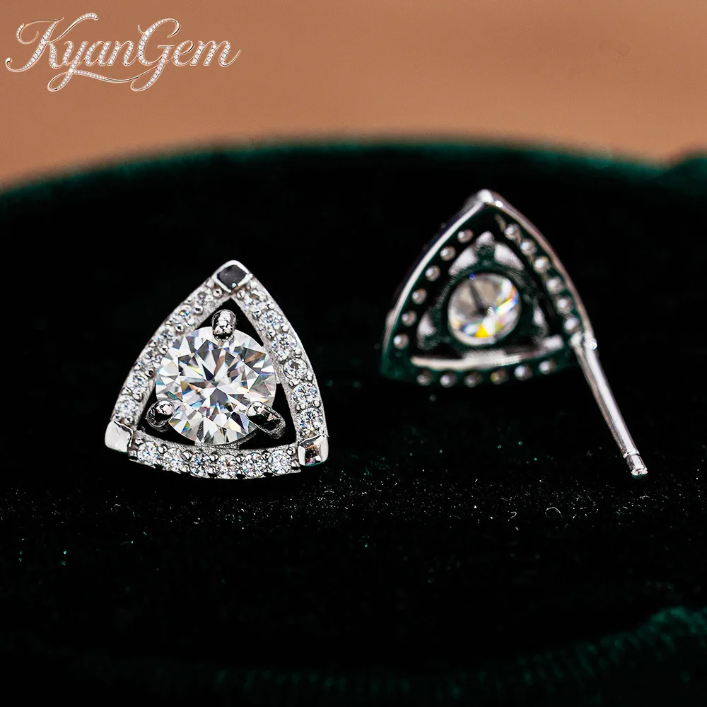KyanGem Platinum PT950 Moissanite Geometric Stud Earrings Triangular Ear Accessories Jewelry for Daily Wear Stylish