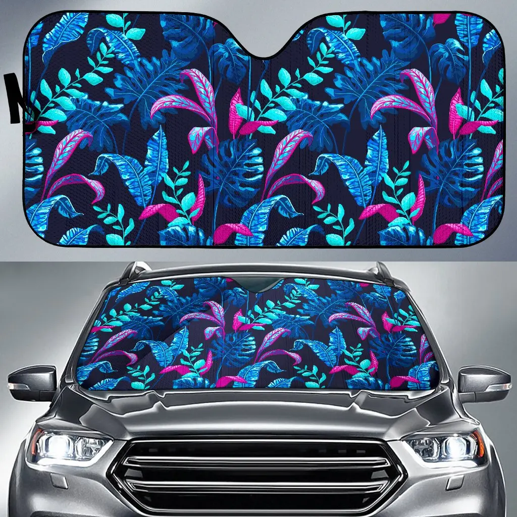 Turquoise Hawaii Tropical Pattern Print Car Sun Shade