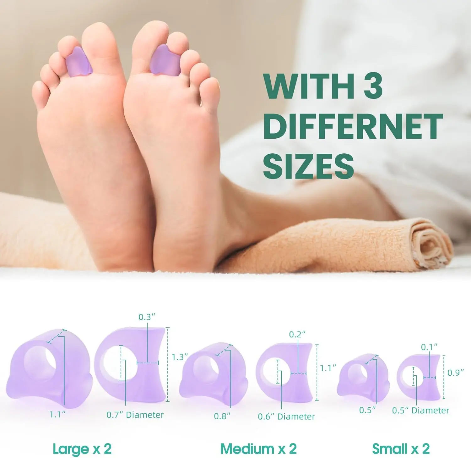 

1 Pair Silicone Toes Separator Bunion Bone Ectropion Adjuster Hammer Toes Outer Appliance Foot Care Tool Hallux Valgus Corrector