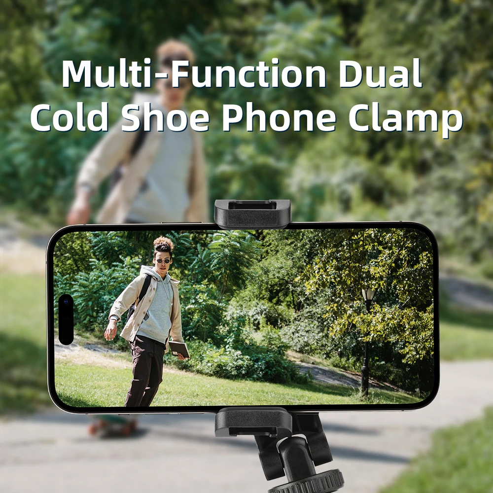 Flymile Multi-Function Dual Cold Shoe Phone Clamp With 1/4 Threaded Hole Adapter 360°Rotatable Smartphones Photography Accessory