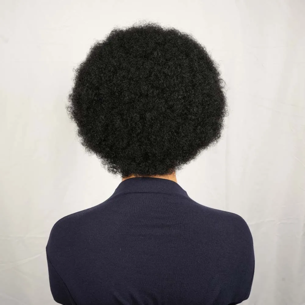 아프로 곱슬머리 픽시컷 인모 숏 가발 여성용 풀머신 메이드 가발 인모 블랙 컬러 자연스러운 가발