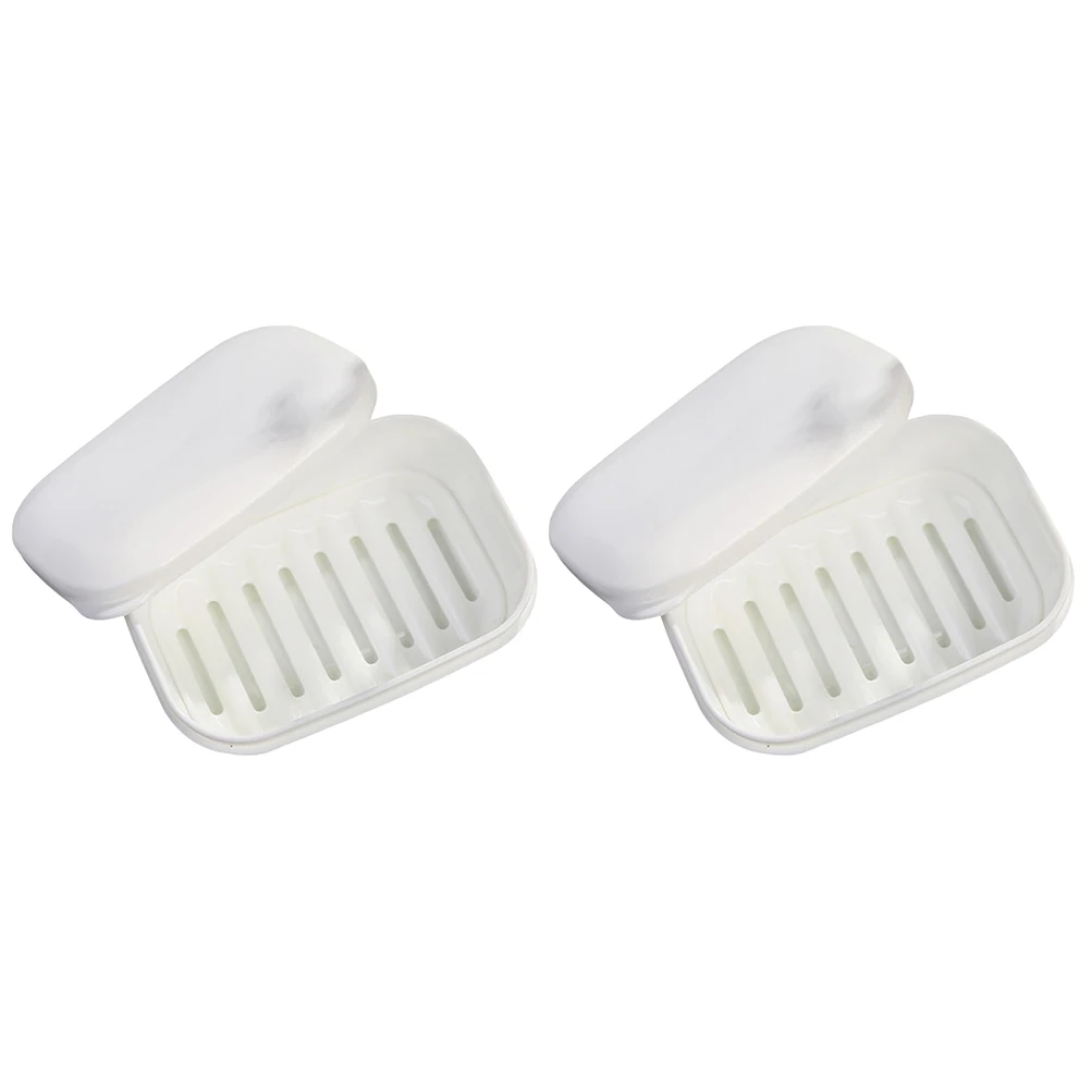 

2pcs Soap Storage Box Lightweight Portable Soap Holder With Drain Rack Tight Seal Lid For Bathroom Home Use White