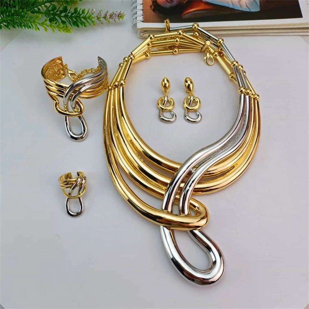 

EMMA Big Bold Jewelry Set for Women Huge Italian Dubai Gold Plated Wedding Bridal Necklace Earrings Bracelet Ring Party Jewelry