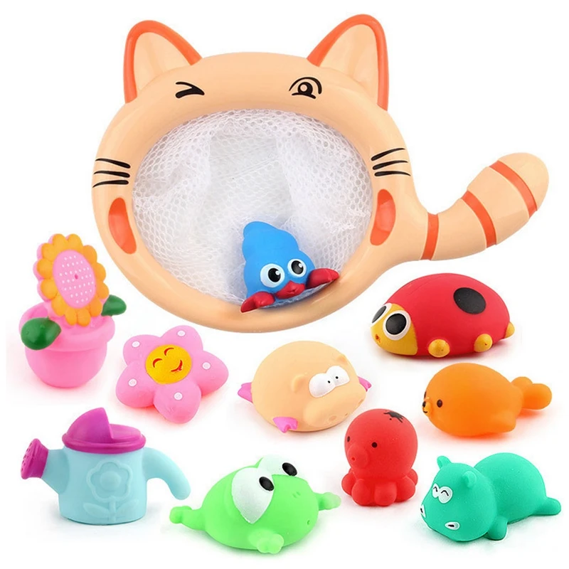 HOT-Fishing Toy Cartoon Animals Cat Shark Net Bag Pick Up Ocean Ball Swimming Play Water Bath Toy Gifts For Children Baby