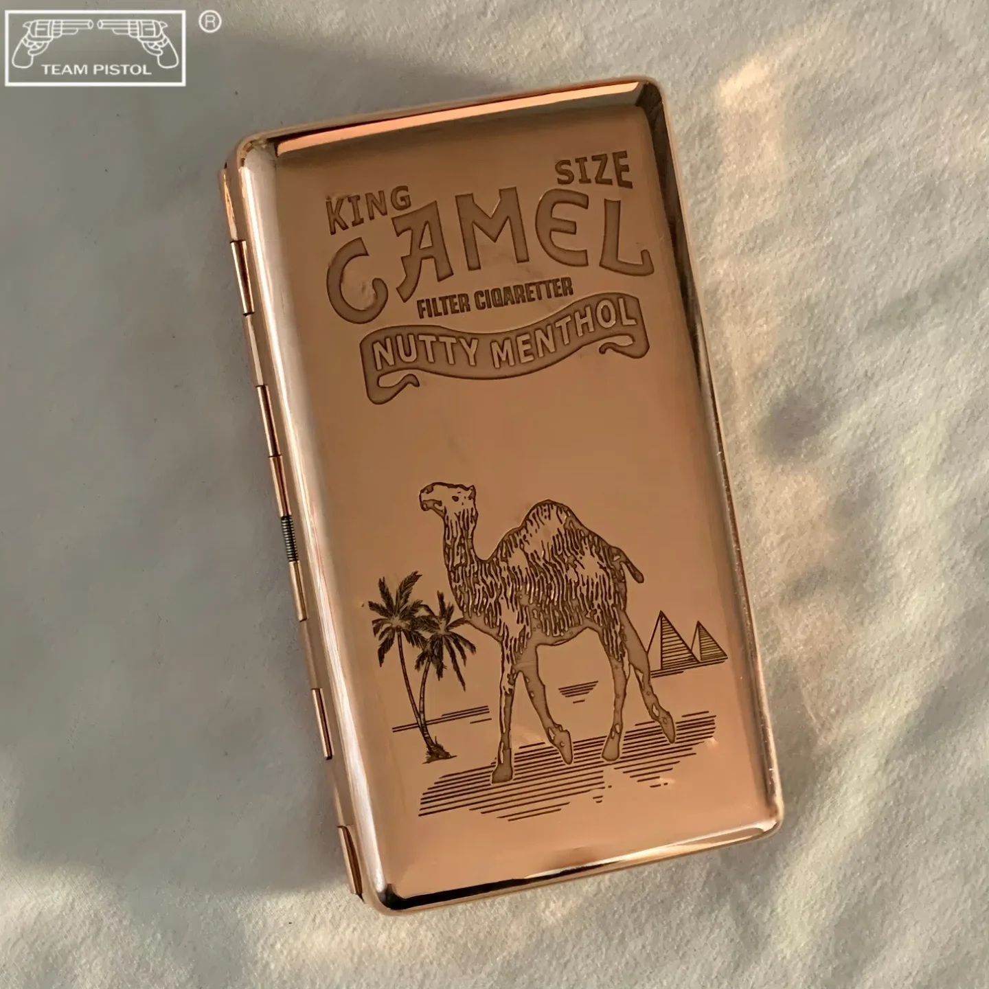 الأرجواني النحاس علبة السجائر مزدوجة الوجهين النقش التنين تاي تشي الجمل محظوظ الغزلان ورقة فتاة رقيقة جدا المحمولة الرجال هدية