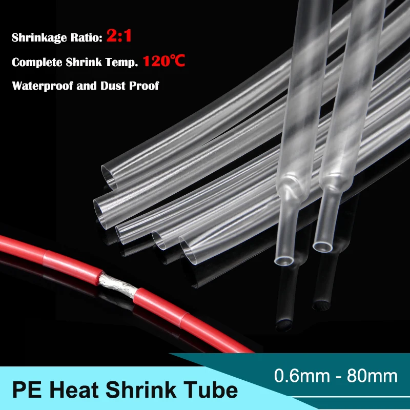 Clear 2:1 Heat Shrink Tube Dia 0.6mm ~ 80mm DIY Cable Repair Polyolefin Protector Shrinkable Tubing Insulation Case Sleeve Wrap