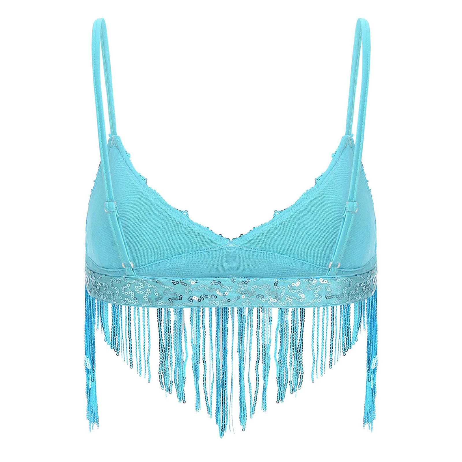 Women Sissy Belly Dance Bra Tops Sparkling No-pad Wireless Bra Cover Tops for Party Club Belly Disco Dance Performance Tops