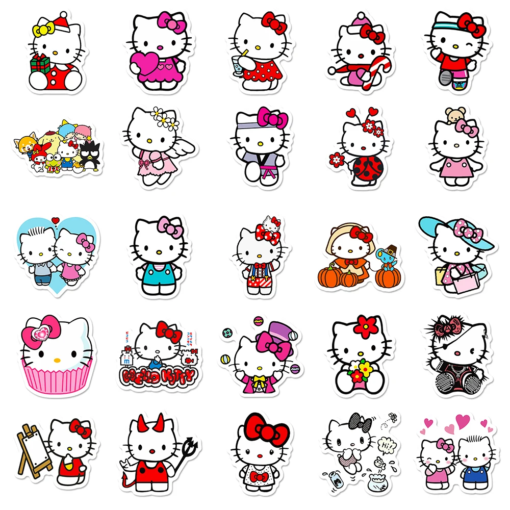 Olá Kitty Sanrio Cartoon Adesivos para Crianças, Bonito Anime Graffiti Adesivo, Decalques Kawaii, Brinquedo, Garrafa De Água, Telefone, Mala, 10 Pcs, 30 Pcs, 50Pcs